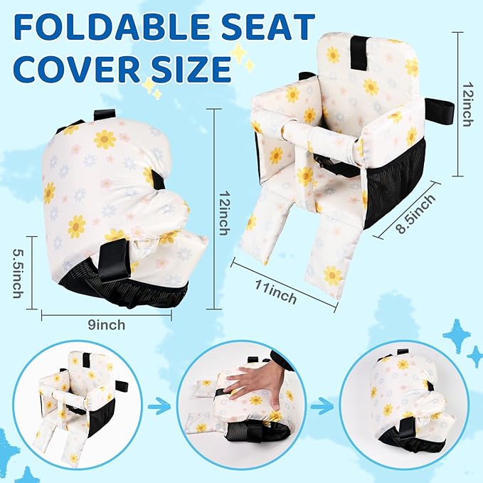 Portable Baby Shopping Cart Seat, High Chair Cover for Outdoor, One-Hand Installation Cart Seat Cover, Comfortable and Supportive Foam-Padded, Grocery Cart Baby Seat ??Floral