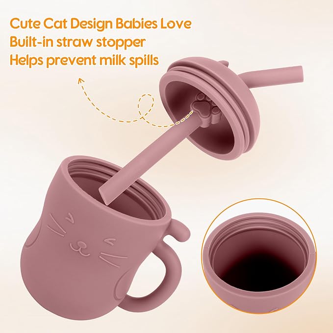 MCGMITT Silicone Baby Sippy Cup, 2 Pack Spill Proof Straw Cup for 6 12 18 Months, 5oz BPA Free Non Toxic Toddlers Training Cup with Handle, Soft Toddler Water Cup for 1 2 3 Years Old Oral Development