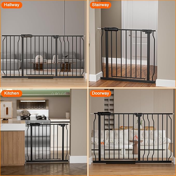 Wide Baby Gate for Stairs Doorways 30" Tall 34 to 38.5 Inch Wide Pressure Mounted Baby Gate Walk Through Child Gates for Kids or Pets Indoor Safety Gates