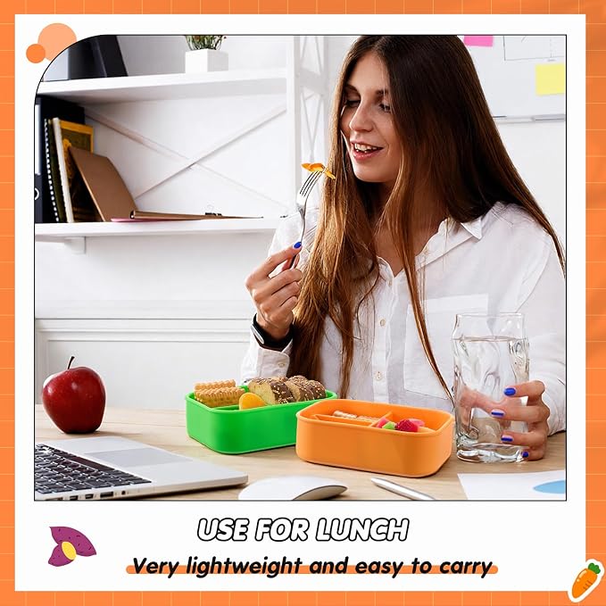 Layhit 4 Pcs Silicone Bento Box for Adults, 27 oz Bento Lunch Container Reusable Food Container for Women Men, Leak Proof Microwave Dishwasher Freezer Safe (3 Compartments,Vivid Colors)
