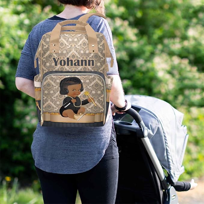 M YESCUSTOM Custom Diaper Backpack with Name, Crown Baby Backpacks for Dad Mom - Insulated Pockets, Portable Nappy Bags - Nursery Bag Gift