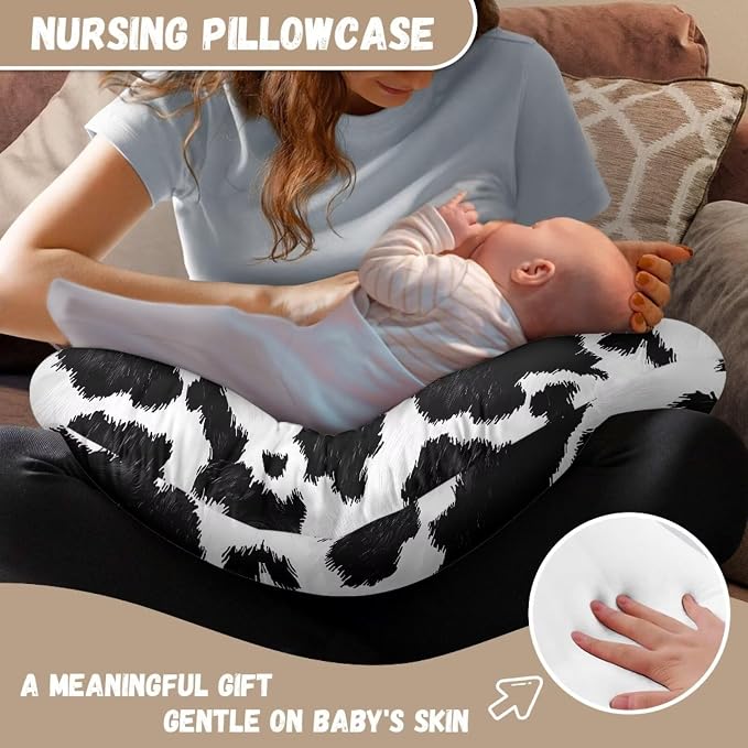 Cow Hide Print Ultra Soft Breathable Baby Nursing Pillowcase with Hidden Zipper Boy & Girl Machine Washable Nursing Pillow Support Cover for Bottle and Breastfeeding