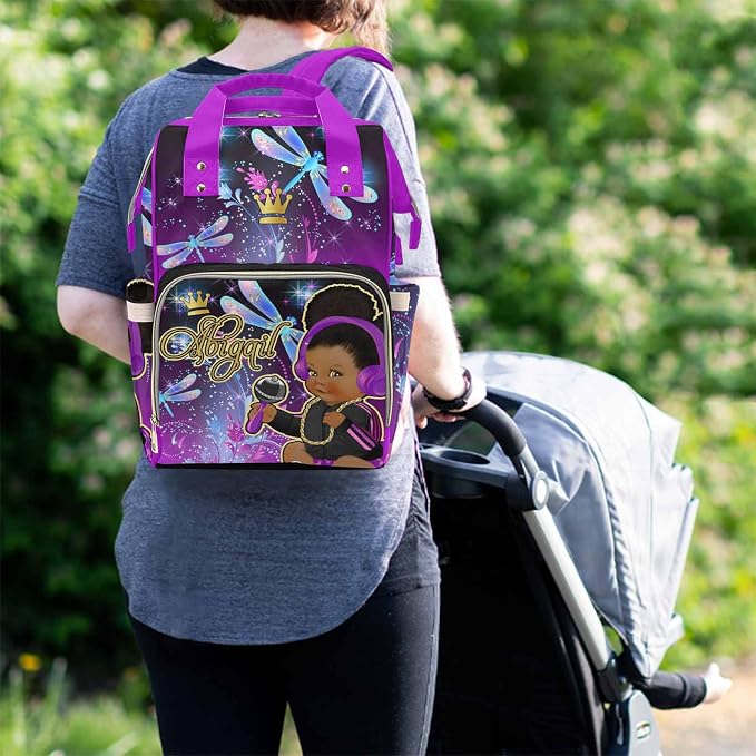 M YESCUSTOM Custom Flower Diaper Bag Backpack Personalized Tote Bag Travel DayPack for Nappy Mommy Purple