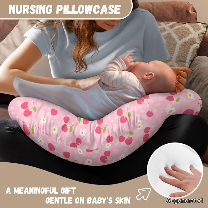 Lounger Pillow Covers for Boy Girl Baby, Replacement Pillow Cover Fits Boppy Pillow Ultra Soft Pillow Slipcovers U-Shaped Breastfeeding Pillowcase Snug - Cherry
