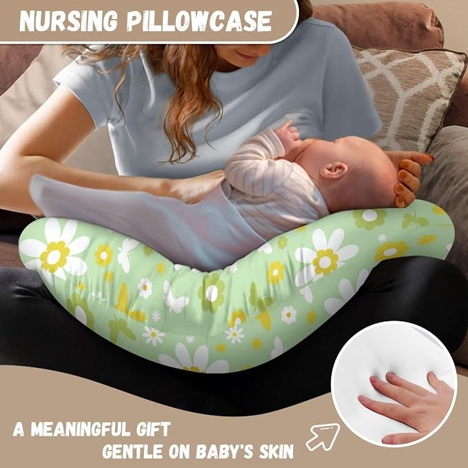 Hippie Floral Butterfly Nursing Pillow Covers for Breastfeeding Pillow U-Shaped Pillow Case Soft and Skin-Friendly Nursery Bottle Pillowcase-Green