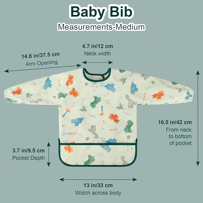 Accmor 4 Pack Long Sleeve Bibs, Baby Smock Waterproof Sleeved Bib Smock for Baby Toddler 6-36 Months