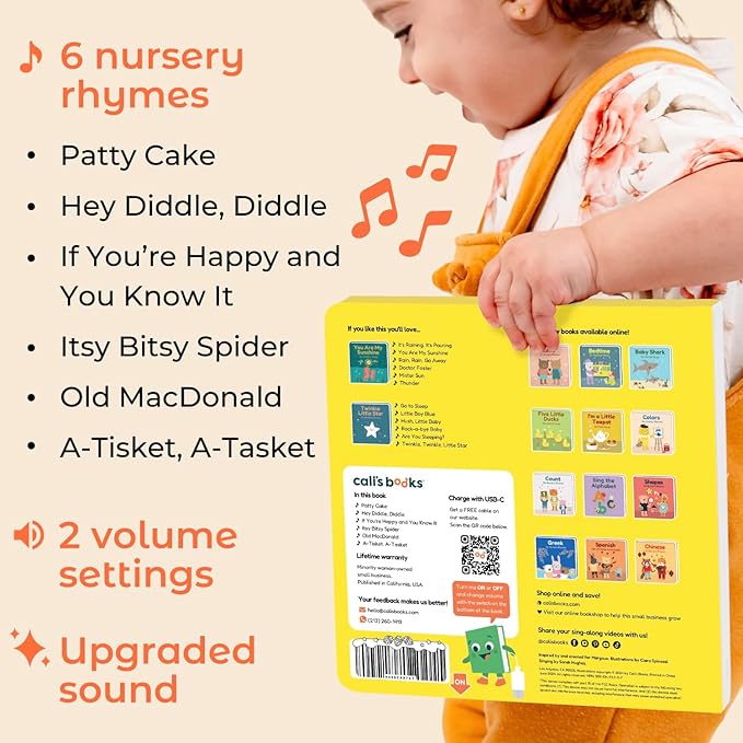 Cali?™s Books Patty Cake Nursery Rhymes ??Interactive Sound Book for Toddlers 1??, Kids Headphones Included, Musical Book for 1 Year Olds, Perfect First Birthday Gift, 6 Favorite Songs