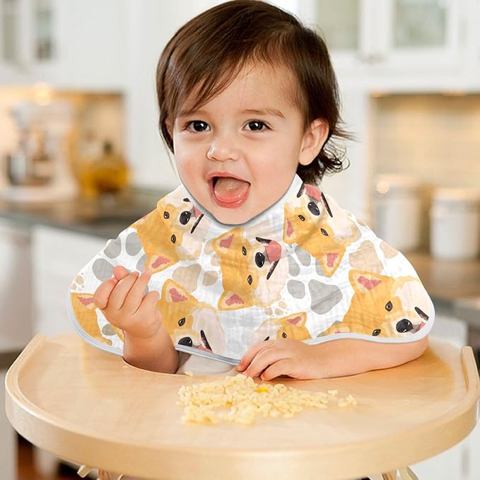 Muslin Burp Cloths for Baby Boys and Girls - 1-Pack Ultra Absorbent Shiba Inu Dog Muslin Washcloths, Newborn Towel, Milk Spit Up Rags, Burp Cloth Bib for Unisex, 22 x 11 Inch