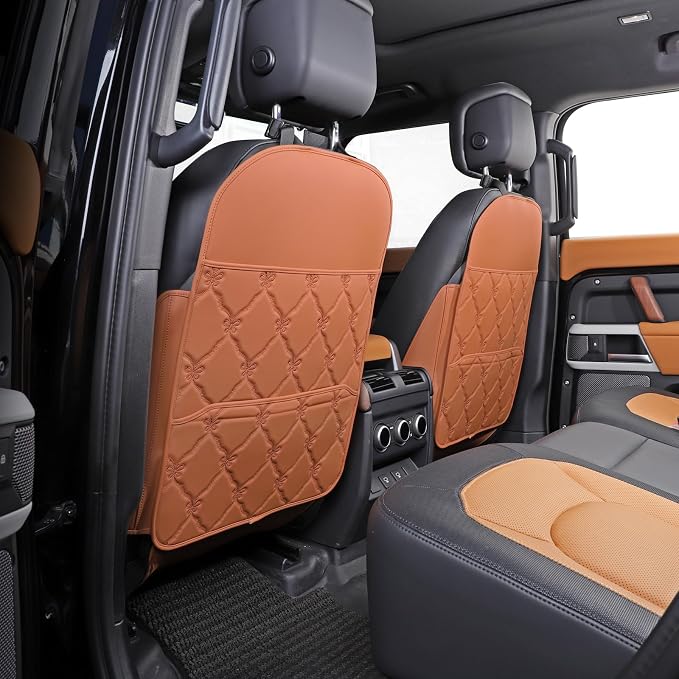 TAIKOO Seat Back Protector + Large Capacity Pocket Storage Organizer,Preventing The Impact of Children Stepping on The Seat Backrest (Style B-Brown)