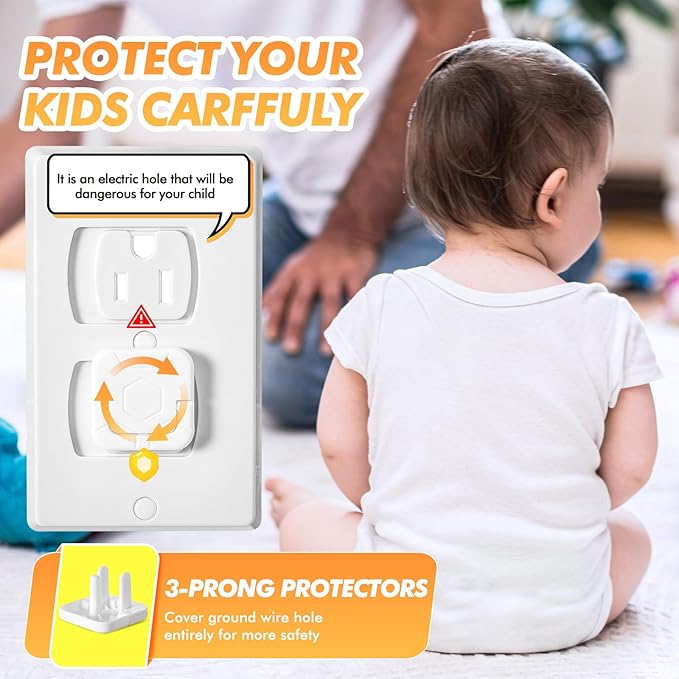 Thyle 50 Pcs Outlet Covers Protectors Plug Bulk Child Baby Proofing Proof for US 3-prong Electrical Outlets Easy Install Socket Sturdy Safe Secure Baby Proofing Kit for Home Office