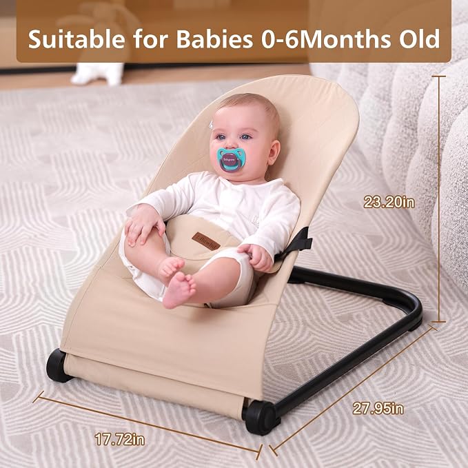 Baby Bouncer,Baby Bouncer Seat,Portable Infant Bouncer with 3-Point Safety Harness,Ergonomic Bouncy seat, Bouncer for Babies 0-6 Months up to 20lbs (Apricot)
