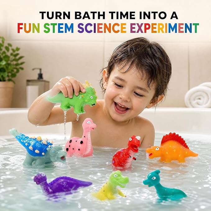 Color Changing Dinosaur Bath Toys: Fun Mold Free Bath Toys for Kids Ages 2-8 Who Hate Baths - Stops Bath Time Fights in 3 Seconds