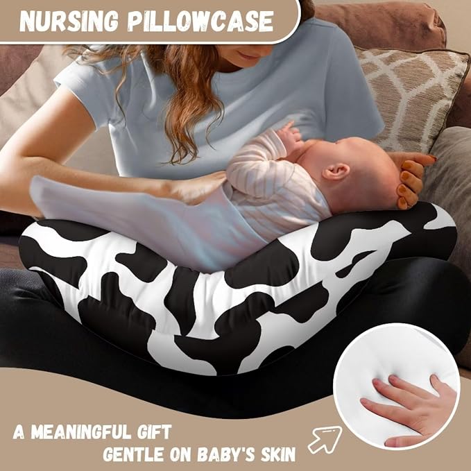 Cow Print Nursing Pillow Cover C Shape Pillow Slipcovers Dust Cover Novelty Breastfeeding Pillowcase Girl Boy,Hidden Zipper Design Soft and Skin-Friendly