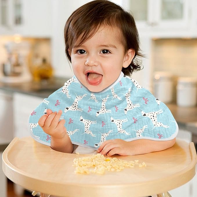 Muslin Baby Burp Cloths, Cute Dalmatian Dog Muslin Washcloths Baby Bibs Rags Comfy Soft Absorbent in for Newborn Boys and Girls 4 Piece 22 x 11 Inch
