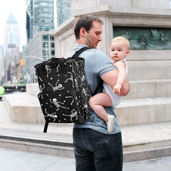 Dancing Skeleton White Diaper Bag Large Cap Unisex Mom Dad