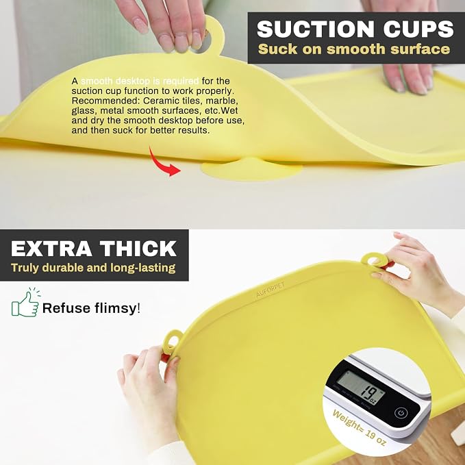 Large Silicone Suction Table Mat, 17" x 12" Thick Placemat with Edge-Bumper, Raised Edge Leakproof, Non-Slip for Kids Toddler Baby Essentials Dinning, Restaurant Eating, Plates, Art, Craft & Painting