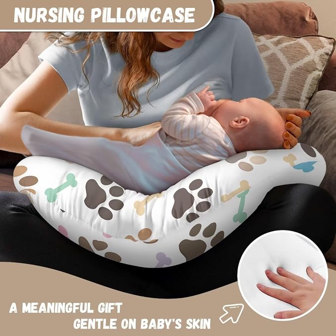 Dog Paw Nursing Pillow Support Cover with Hidden Zipper Ultra Soft Comfortable Breastfeeding and Bottle Feeding Nursing Pillowcase for Baby Boys & Girls, Machine Washable