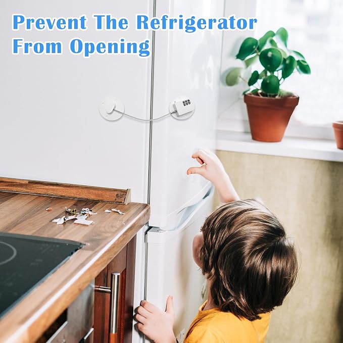 4PCS Refrigerator Locks Combination, Drill-Free Refrigerator Door Lock Fridge Lock with Password, Mini Digital Freezer Door Lock, White