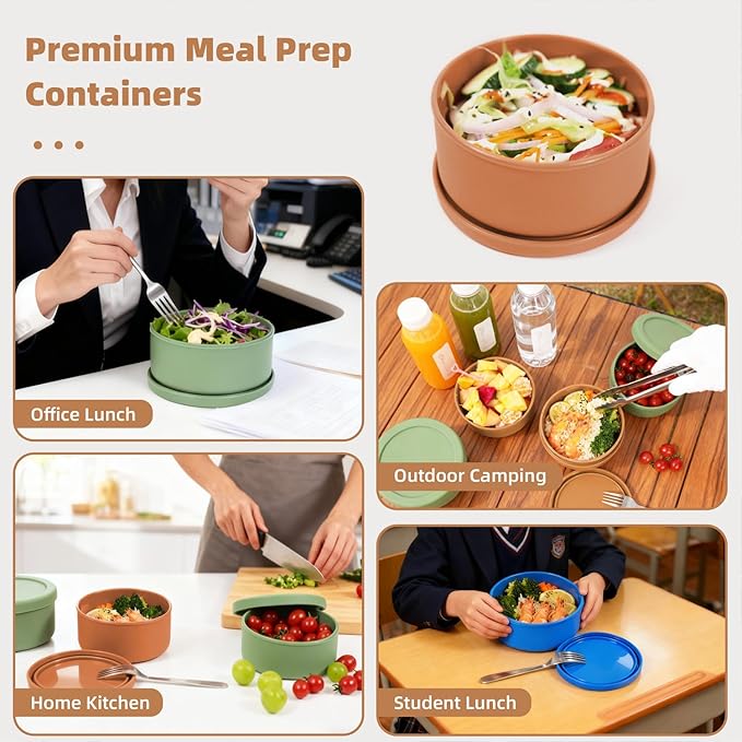 XU&PEIQI 24fl oz (700ml) Silicone Food Storage Containers, Round Bowls with Lids - Kitchen Serving, Salad & Lunch Containers - Airtight, BPA-Free, Microwave, Fridge & Dishwasher Safe (3, Beige)