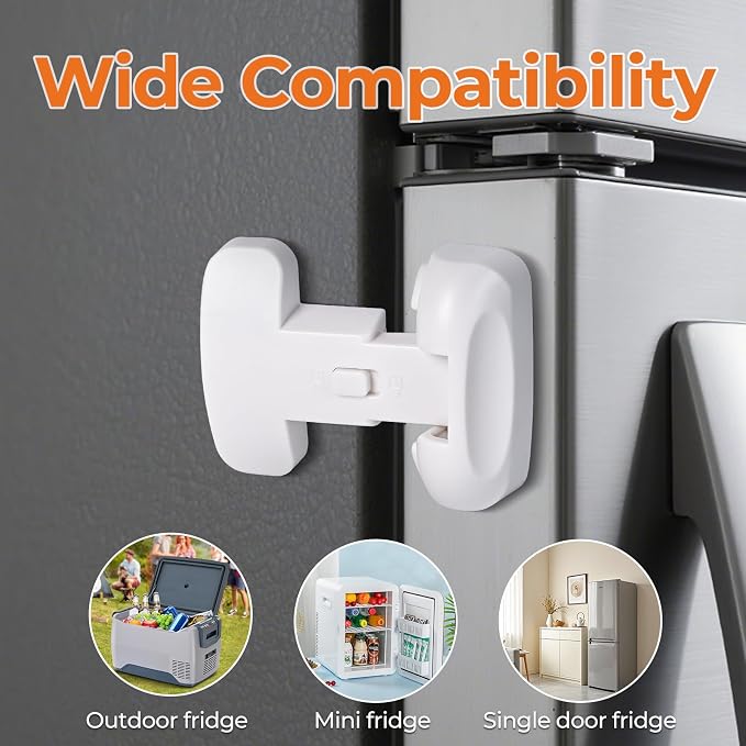 YCT Child Proof Refrigerator Freezer Door Lock Apply to Max 1"(25mm) Sealing Strip for Toddlers and Kids, no Tools Need or Drill (White 2PCS)