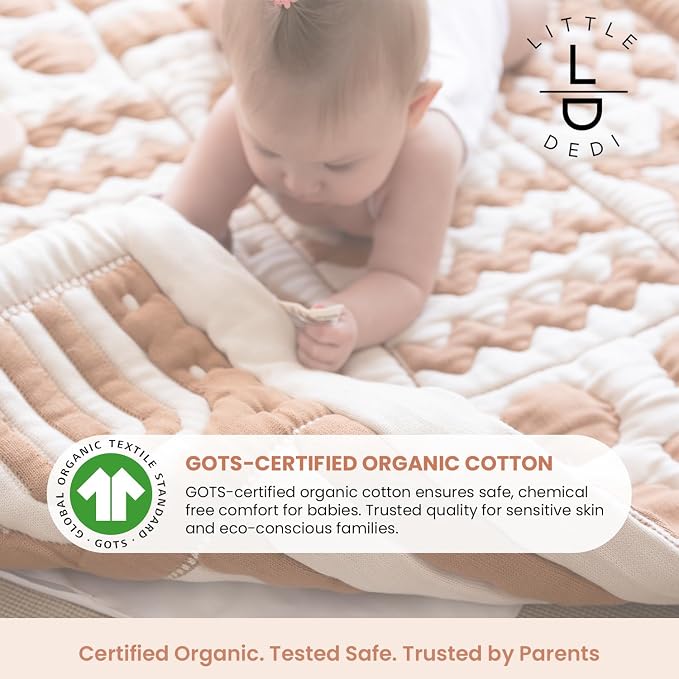 3D Soft Organic Cotton Crawling Blanket – GOTS Certified, 40x40 in Montessori Design for Motor Skill Development, Reversible, No Loose Threads – Washable & Sustainable
