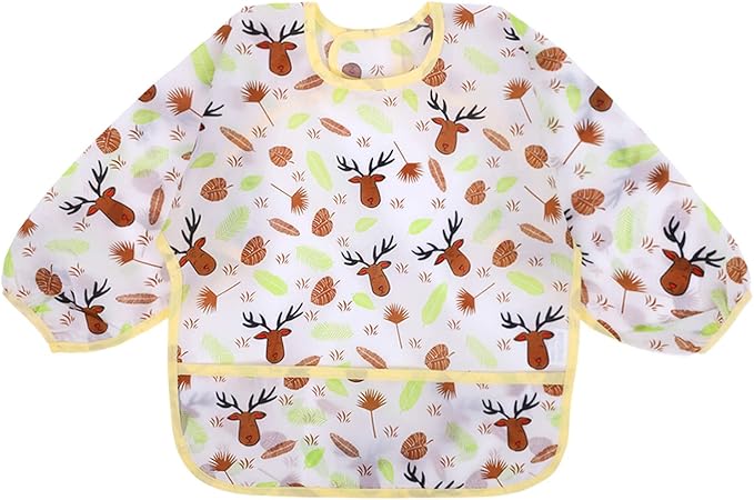 Accmor 5 Pack Long Sleeve Bibs, Baby Smock Waterproof Sleeved Bib Smock for Baby Toddler 6-36 Months