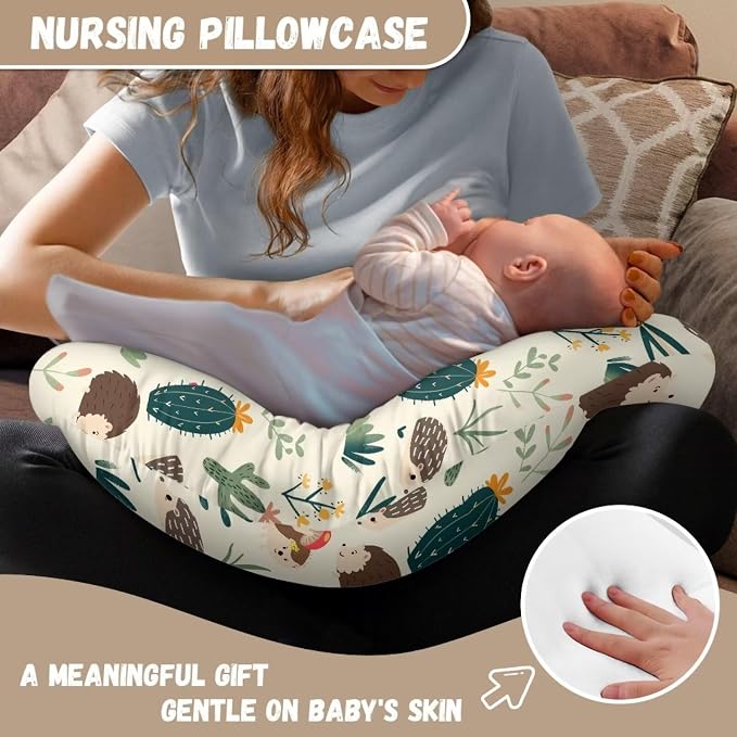 Hedgehog Cactus Nursing Pillow Cover, Ultra Soft Comfortable Breastfeeding Pillow Slipcover Fits for Nursing Pillow for Baby Boys and Girls
