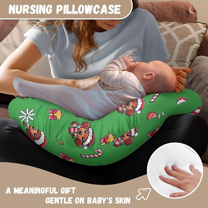 Christmas Dog Candy Breastfeeding Pillow Cover Case for Babies Lightweight Comfortable Nursing Pillow Support Cover with Hidden Zipper for Home Living Room Bedroom Decor