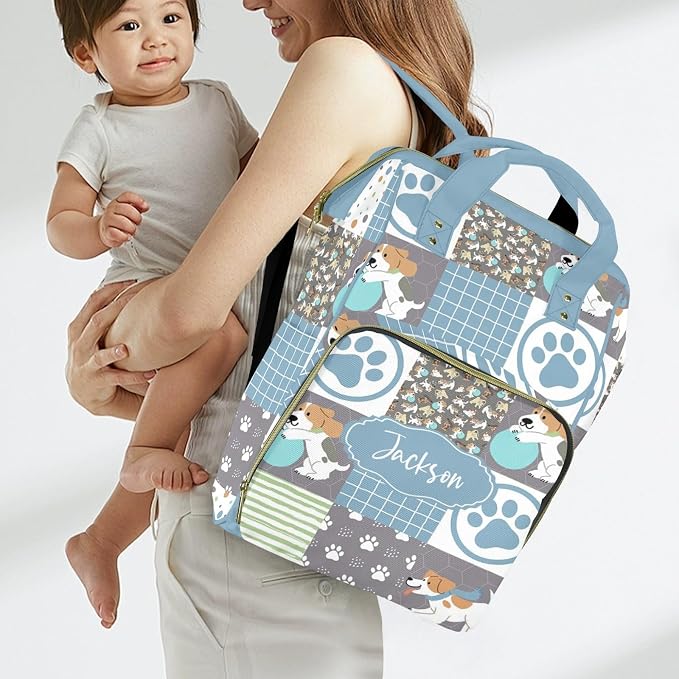 Custom Diaper Bag for Baby - Personalized Nursing Bags with Name - Cute Puppy Mommy Daypack Tote