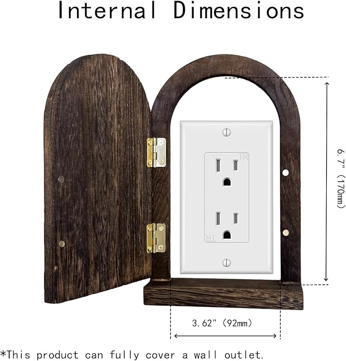 Self-Adhesive Outlet Cover ??A Creative Wooden Cover that Conceals Wall Plates??Switches?�Stains?�Wall holes and Protects Child ??Elf Door for Wall ??7.87 Inch Tall Fairy Door (Paulownia)