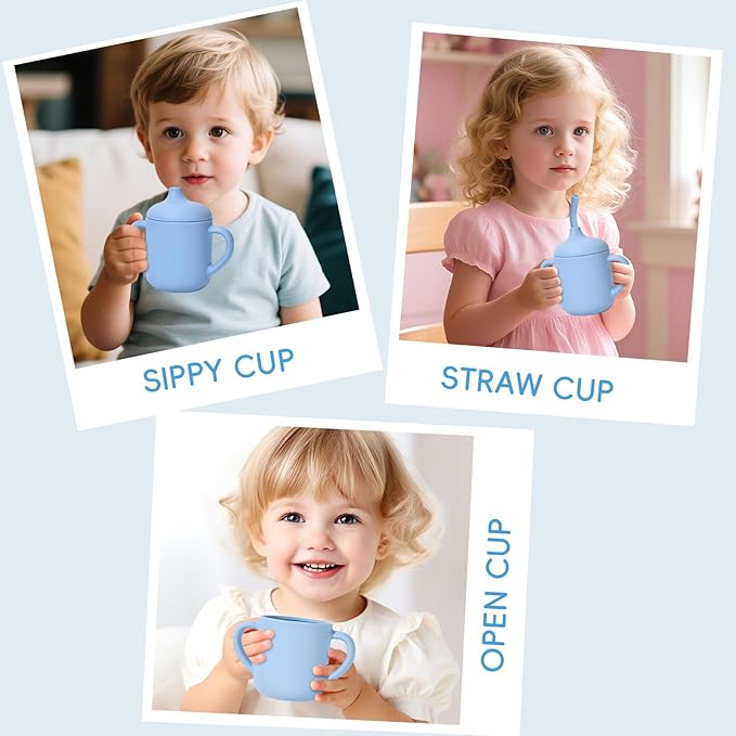 Silicone Baby Sippy Cups, Shatterproof Silicone Straw Cup, Sippy Cups for Toddlers 1-3, Open Cup for Baby, 6+ Months