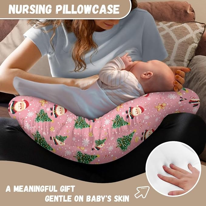 Christmas Santa Claus Tree Ultra Soft Breathable Nursing Pillow Cover Easy to Put On & Remove Bottle & Breastfeeding Pillowcase for Baby Gift