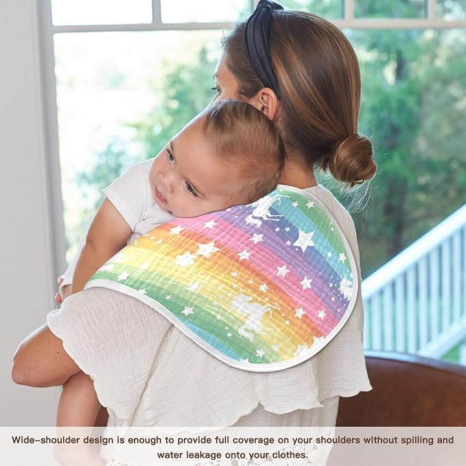 2 Pack Muslin Burp Cloths Unicorns Rainbow Print Cotton Baby Burp Cloths Ultra Absorbent Burping Cloth Soft Spit Up Rags for Newborn Must Haves, Large 22" x 11"