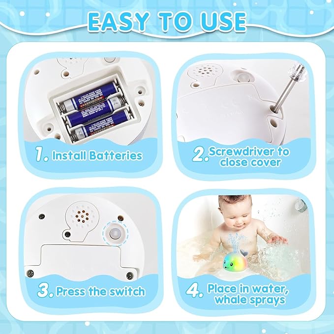Gigilli Whale Bath Toy Sprinkler, Baby Bath Toys for Babies 6-12-18 Month Toddler Pool Water Toy, Light Up Bath Toys for Kids Ages 1-3, 1 Year Old Boy Girl Gift Infant Birthday Bathtub Water Table Toy