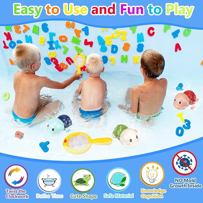 Bath Toys for Kids Ages 1-3 - Baby Water Table Pool Toys For Toddlers Mold Free Wind-Up Turtle Toy Bathtub Shower Toy for Infants Babies 6-12-18 Months 1 2 3 4 Year Old Girls Boys Birthday gifts