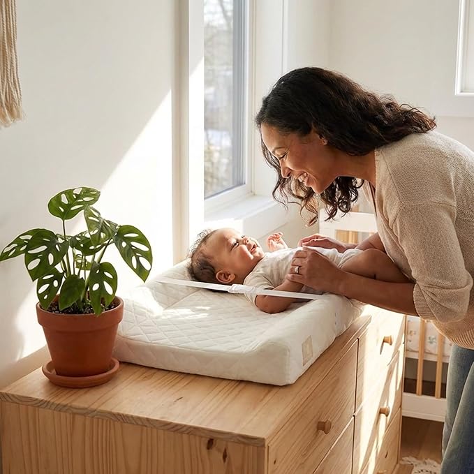 Contoured Baby Changing Pad ??Waterproof & Breathable Diaper Changing Pad | Removable Washable Cover, Non-Slip Base & Safety Strap | Standard Size for Dresser & Changing Table Pads