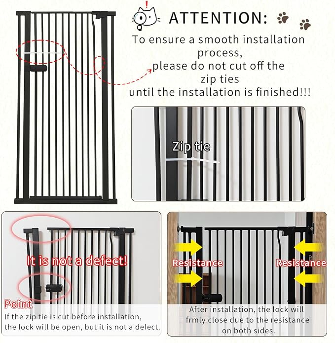 Lumizone Extra Tall Cat Gate 55.12" High Pressure Mounted 63.39"-67.71" Extra Wide 1.37" Gap No Drilling Auto-Close One-Handed Operation Tall Pet Gate for Dogs(Black, 55.12" H x 63.39"-67.71" W)