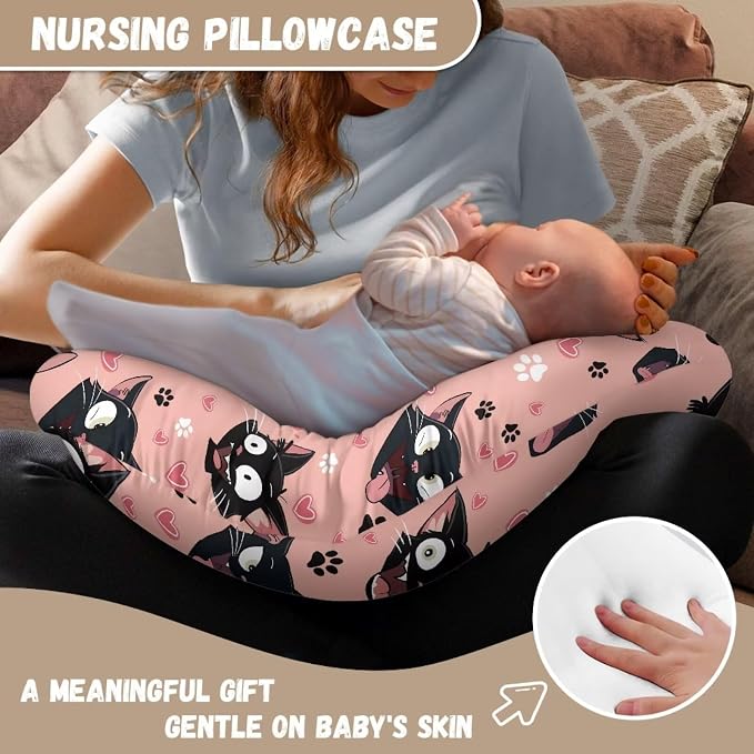 Black Cat Nursing Pillow Slipcover Sleeve, Ultra-Soft Baby Nursing Pillow Removable Cover for Breastfeeding Pillows, Pillow Not Included