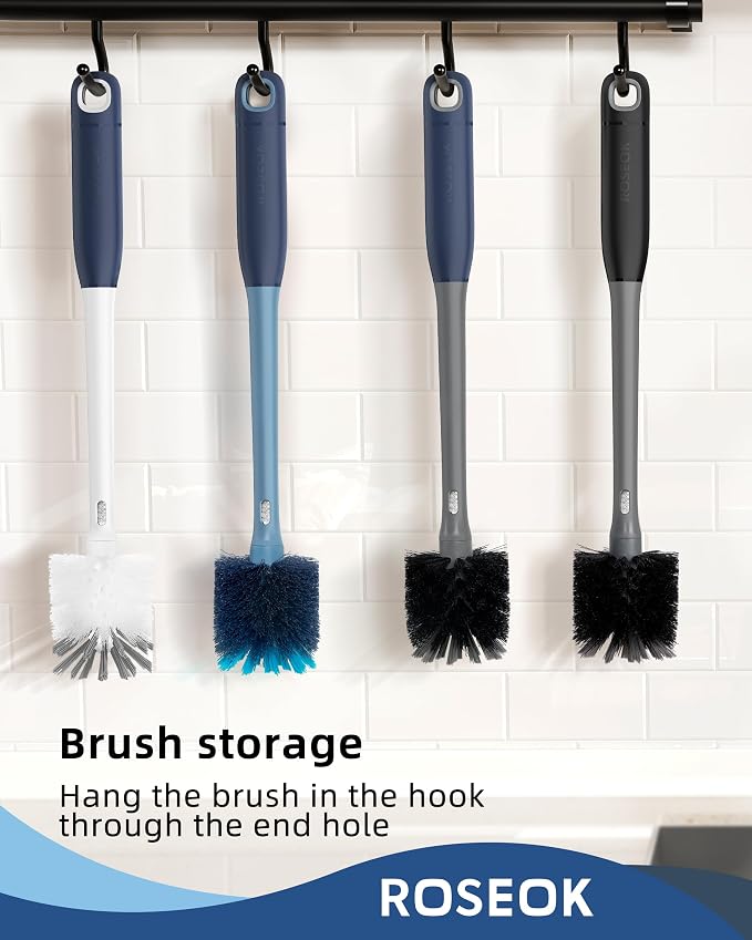 ROSEOK 2 in 1 Long Handle Bottle Brush with Straw Brush for Cleaning Glass, Sports Bottle, Coffee Mug,Navy Blue, 2 Pack