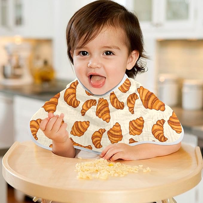 Muslin Burp Cloths for Baby Boys and Girls - 2-Pack Ultra Absorbent Croissants Muslin Washcloths, Newborn Towel, Milk Spit Up Rags, Burp Cloth Bib for Unisex, 22 x 11 Inch