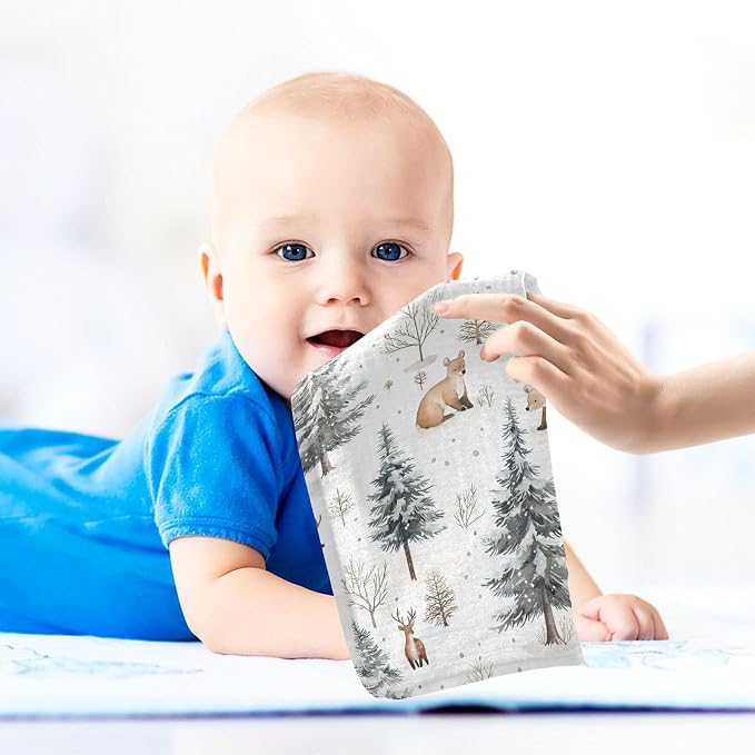 vvfelixl Baby Muslin Washcloths Winter Deer Bear Baby Burp Cloths Cotton Babys Face Towel for Infants Soft 11.8 X 11.8 in, 3 Pack