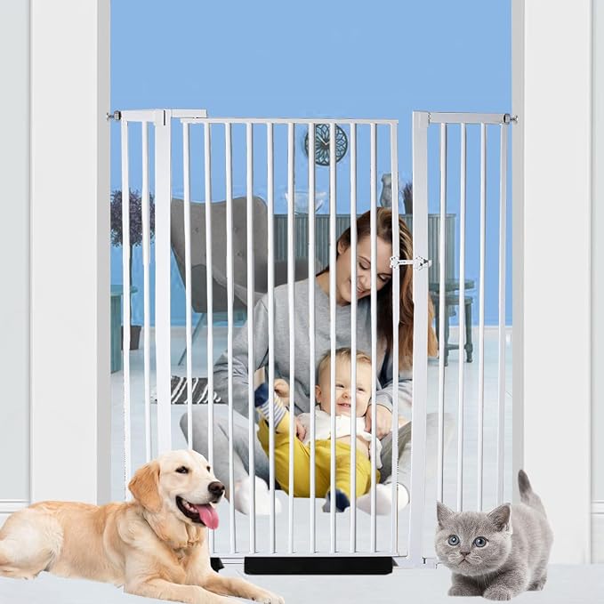 55.1 inch Extra Tall Pet Gate, Extra Wide 29.92"- 43" Adjustable Dog Gates, Pressure Mounted Walk Through Swing Safety Tall Cat Gate for Doorways, Stairs, Kitchen(White)