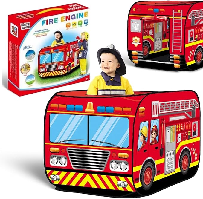 Pop Up Play Tent for Kids - My First Foldable Indoor & Outdoor Playhouse Vehicle Toys for Toddlers, Boys and Girls (Fire Truck)