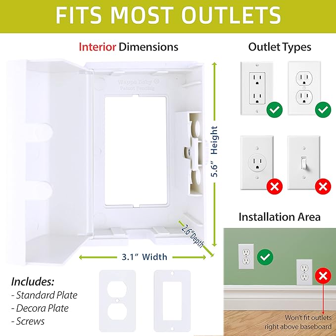 Outlet Cover BOX Baby Proofing (1-Pack) Patented Dual-Lock for Much Better Toddler Proofing, Easy Operation, Simple 3 Step Install with Included Screws. Provides Extra Space Inside for Plugs,Adapters