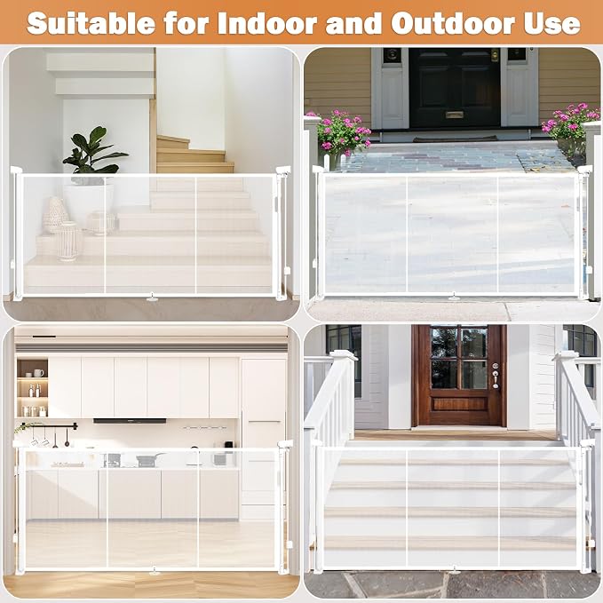 42" Extra Tall Retractable Baby Gates Dog Gate for Stairs, 55" Wide Mesh Baby Gate Pet Gate with Support Rods for The House, Child Safety Gates for Doorways, Hallways, Deck, Porch, Indoor, Outdoor