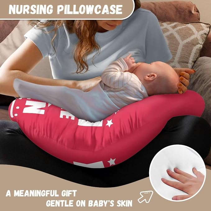 Red Nursing Pillow Covers Reversible and Soft Feeding Pillow Slipcover Fits Standard Infant Nursing Pillow or Positioner for Boy and Girl,Mom You are The Queen (Cover Only)