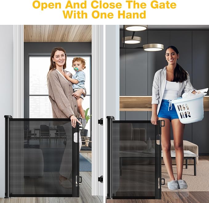Birsppy AOLDHYY Retractable Baby Gates, 118 Inch Extra Wide Baby Gate for Large Openings, Mesh Baby Gate for Stairs, Hallways and Doorways, Extra Large Child Safety Gate for Colorful ping Pong Balls