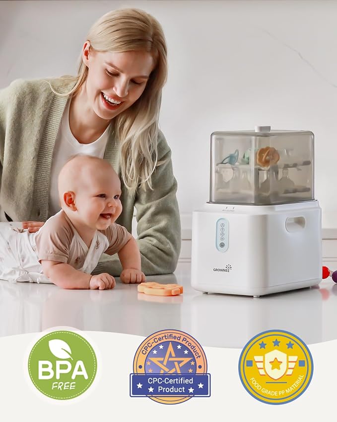 Grownsy 3 Layers Large Capacity Bottle Sterilizer and Dryer, 45% Faster Electric Steam Sterilization, Universal Bottle Sterilizer for Baby Bottles, Breast Pump Parts, Glass & Plastic, Compact Design