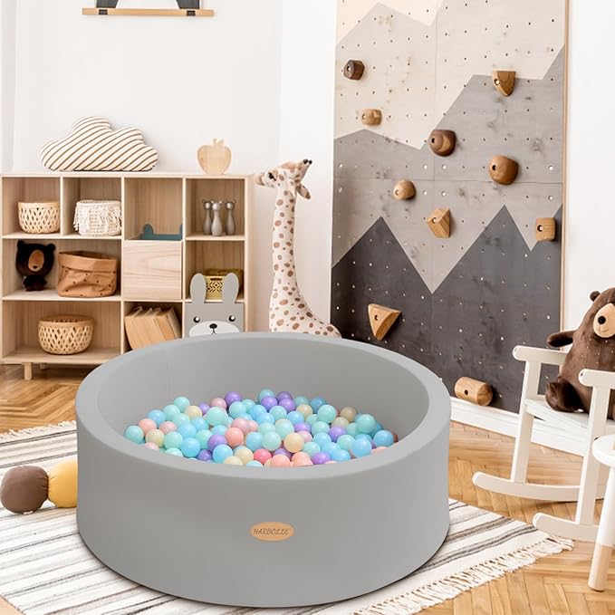 HARBOLLE Baby Ball Pit 35.4" Soft Round Memory Foam Ball Pits NOT Included Balls Indoor Outdoor Playpen for Babies Toddlers Kids Great Gift for Girls Boys, Gray