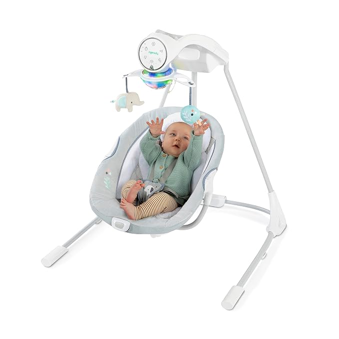 Ingenuity InLighten Soothing Swing - Swivel Infant Seat, Soothing Sounds, Lightweight Mesh - Dakota